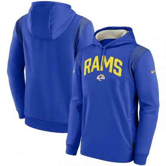 Men Los Angeles Rams Royal Sideline Stack Performance Pullover Hoodie 001